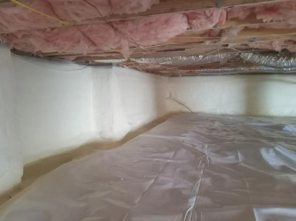 Crawl space encapsulation with closed-cell spray foam for Attic Insulation in Clayton